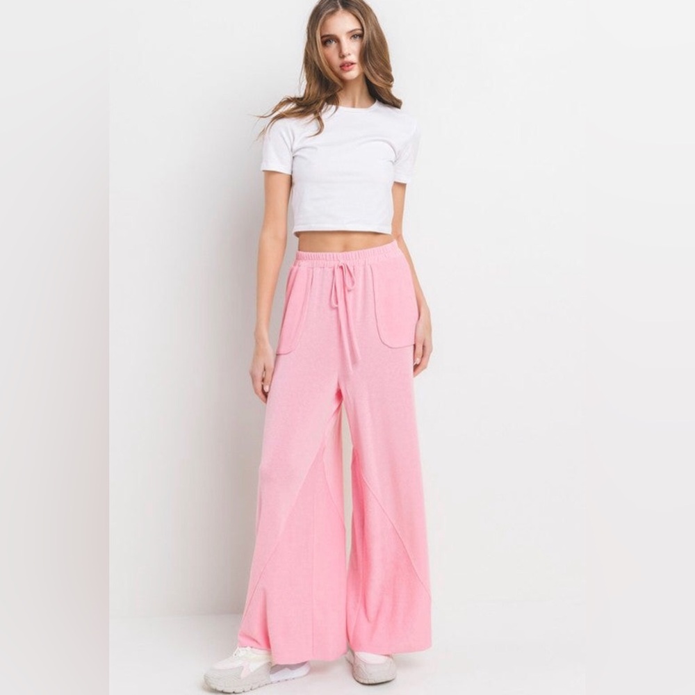 CES Femme Solid French Terry Wide Leg Bubblegum Pants
